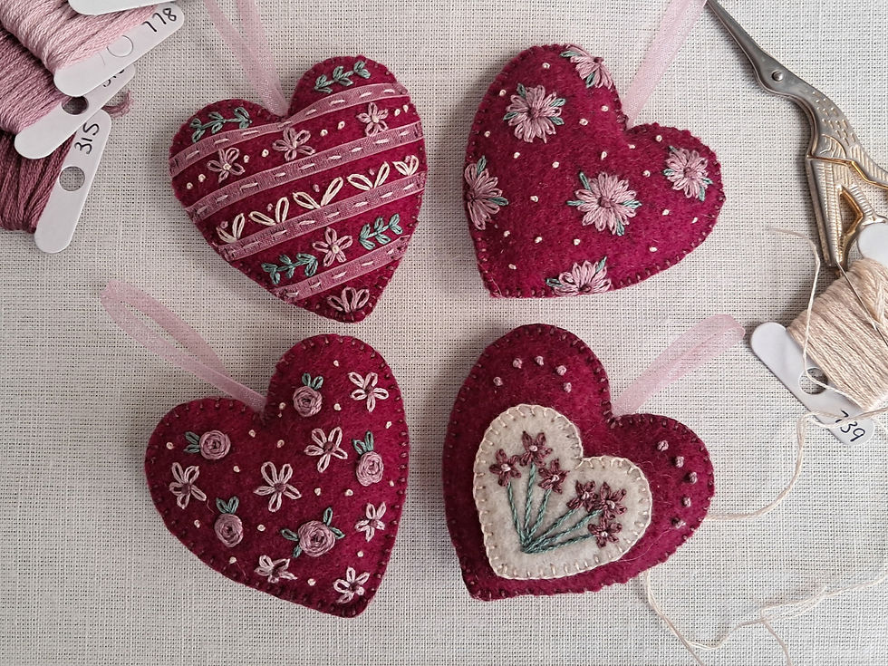 Felt valentine's hearts to hand embroider