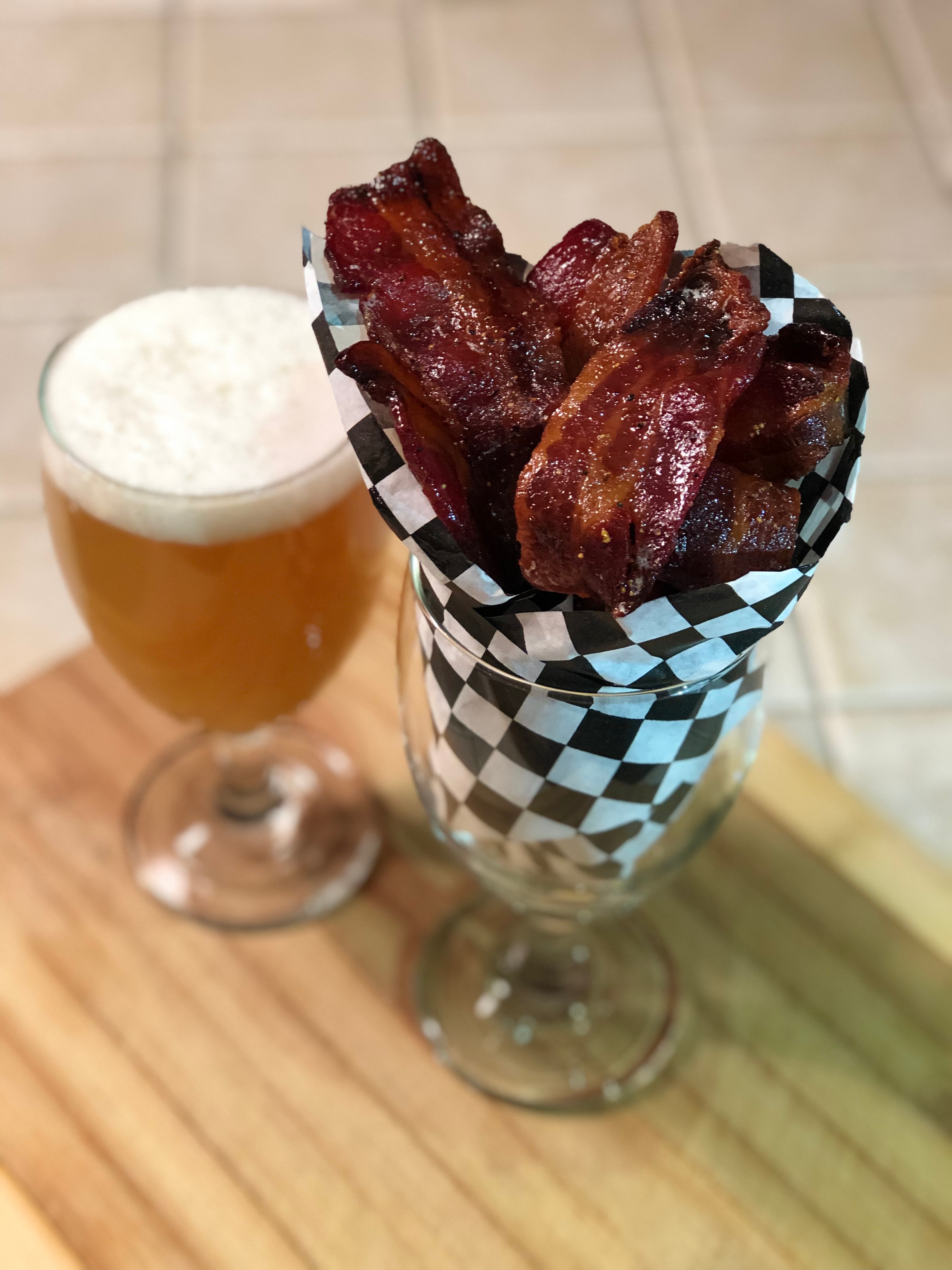 Beer candied bacon