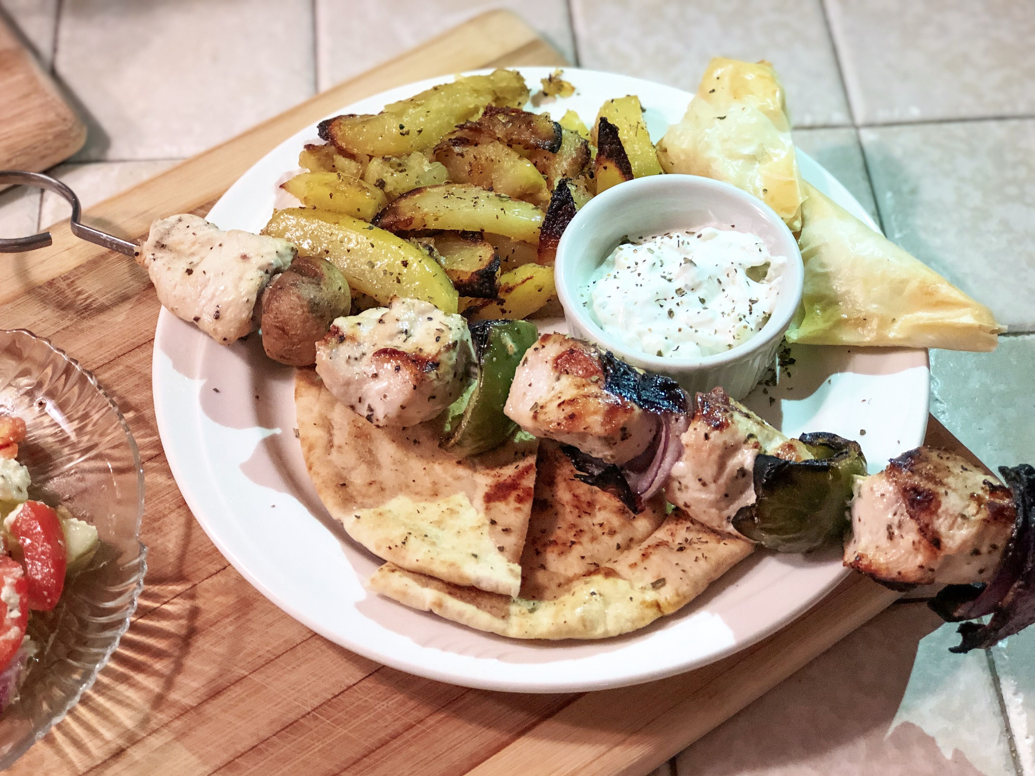 Chicken kebobs with roasted potatoes