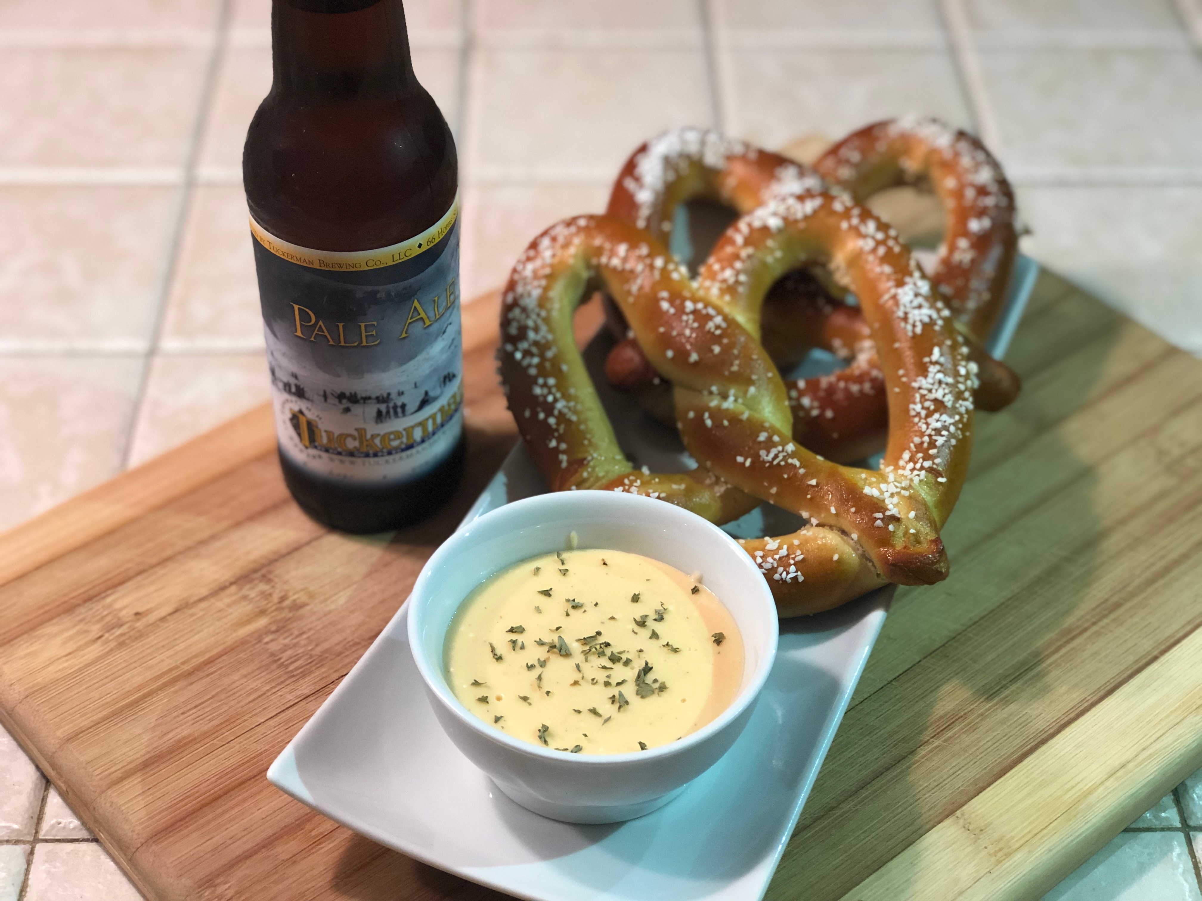 Beer cheese dip pretzel