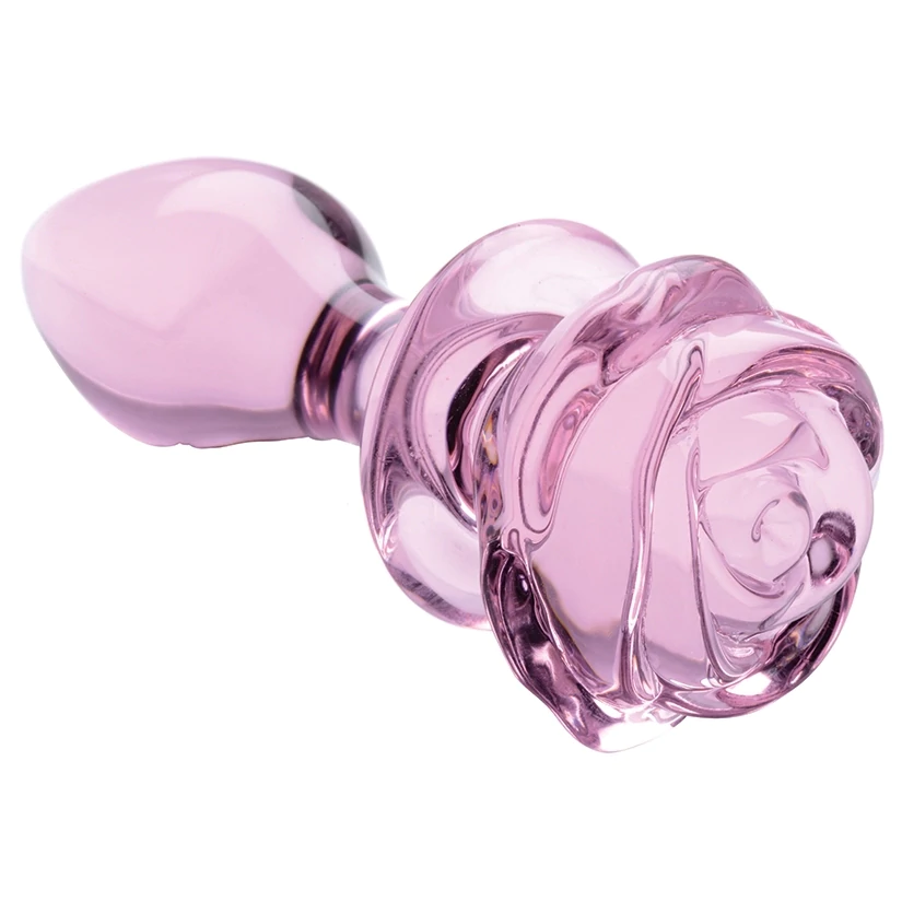 Thumbnail: XRAG650-Medium Booty Sparks Rose Glass Anal Plug