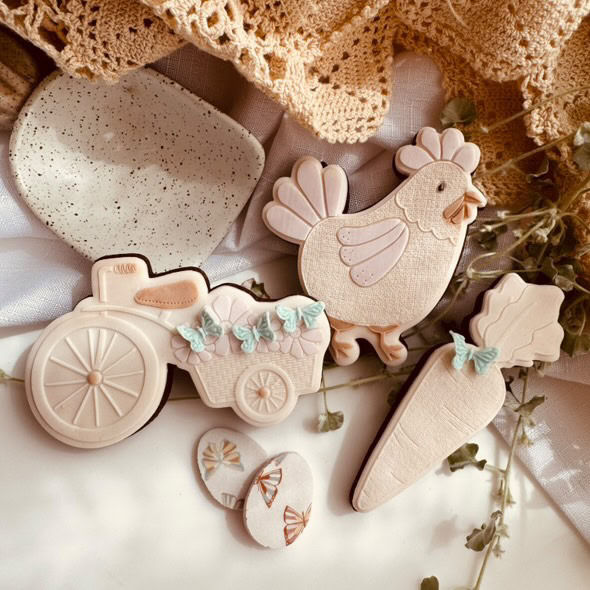 Set of blue and cream farm yard cookies