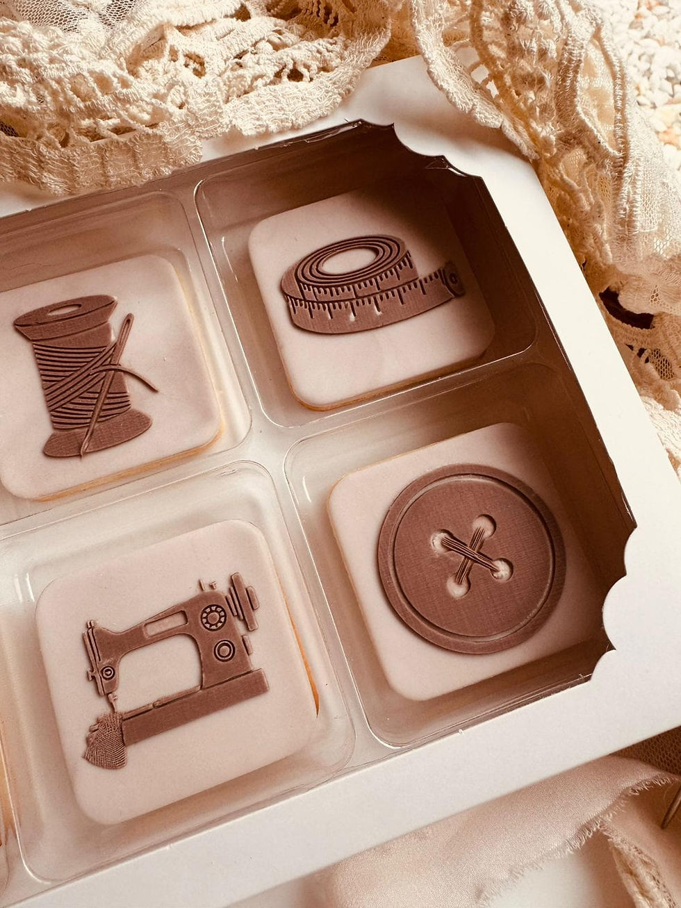 Thumbnail: Set of sewing icon cookie stamps and cutter for fondant icing
