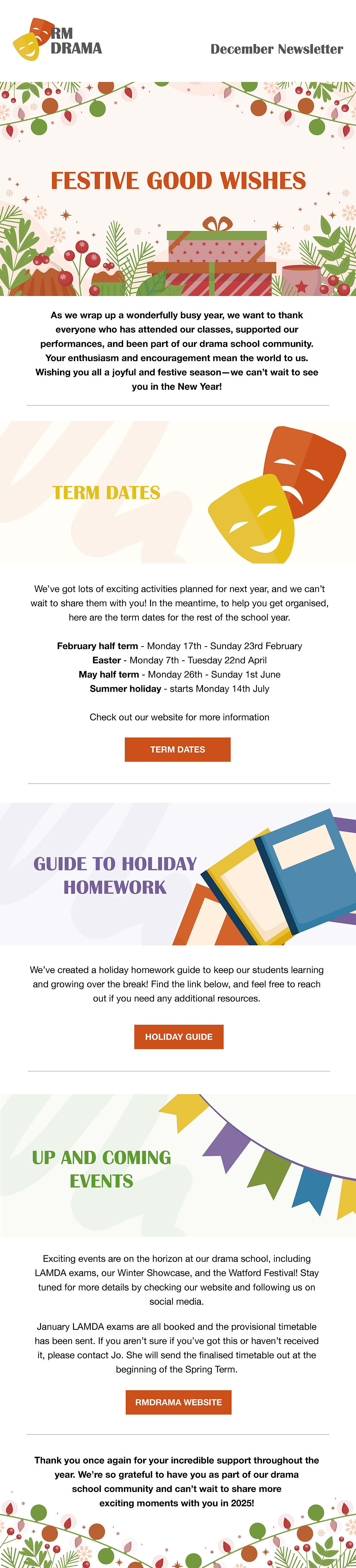 End of Term: Sunday 15th December, Back Monday 6th January