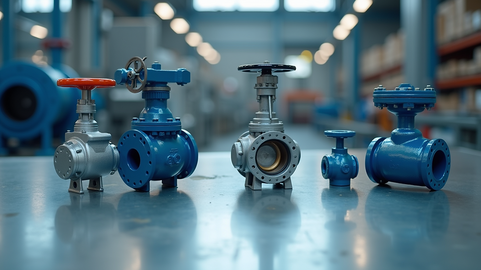 Eye-level view of various valve materials displayed on a table
