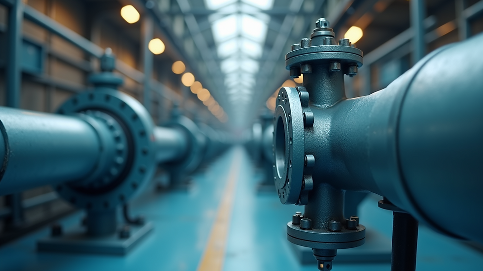 High angle view of butterfly valves installed in piping systems