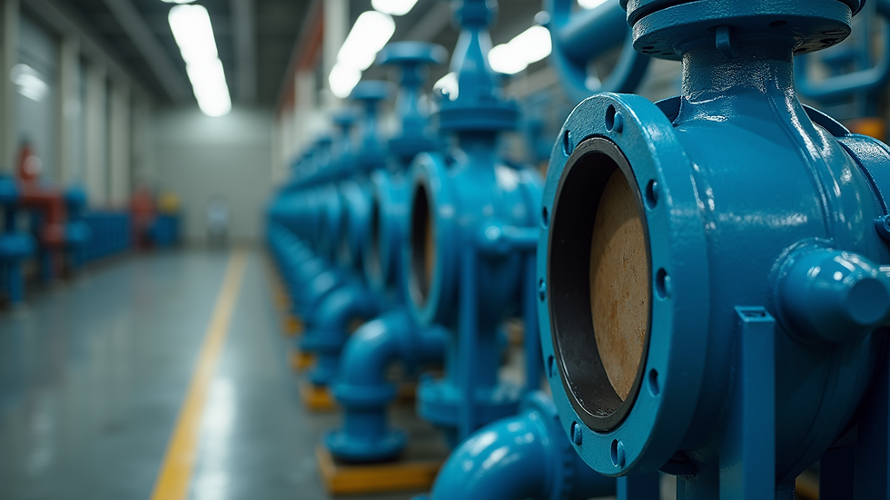 High angle view of butterfly valve installation in water treatment plant