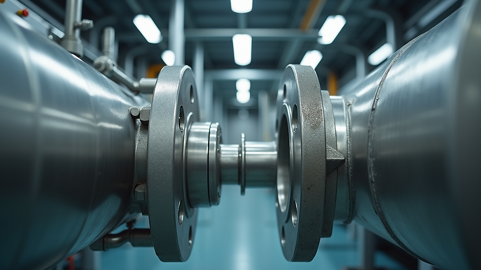 Eye-level view of stainless steel valve with electric actuator in a chemical plant