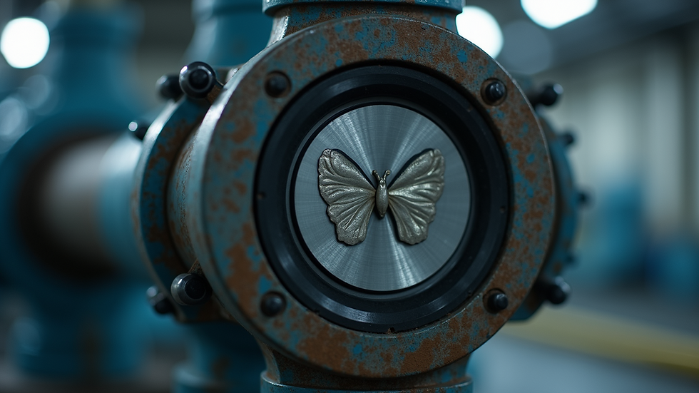 Close-up view of butterfly valve disc inside a pipeline