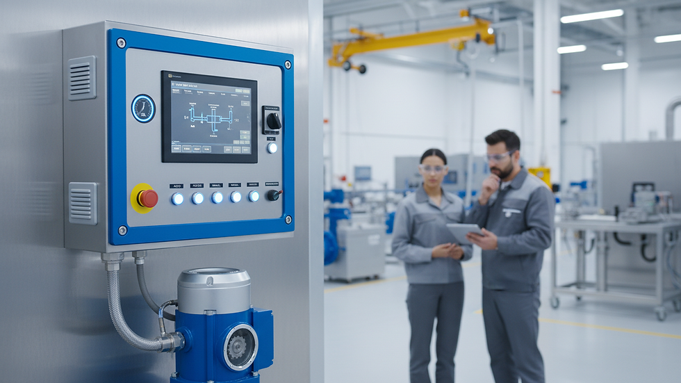 Eye-level view of an electric actuator control panel in an industrial setting
