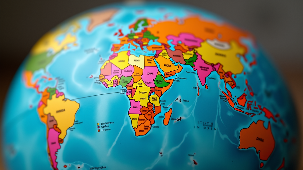 Eye-level view of a globe highlighting different countries
