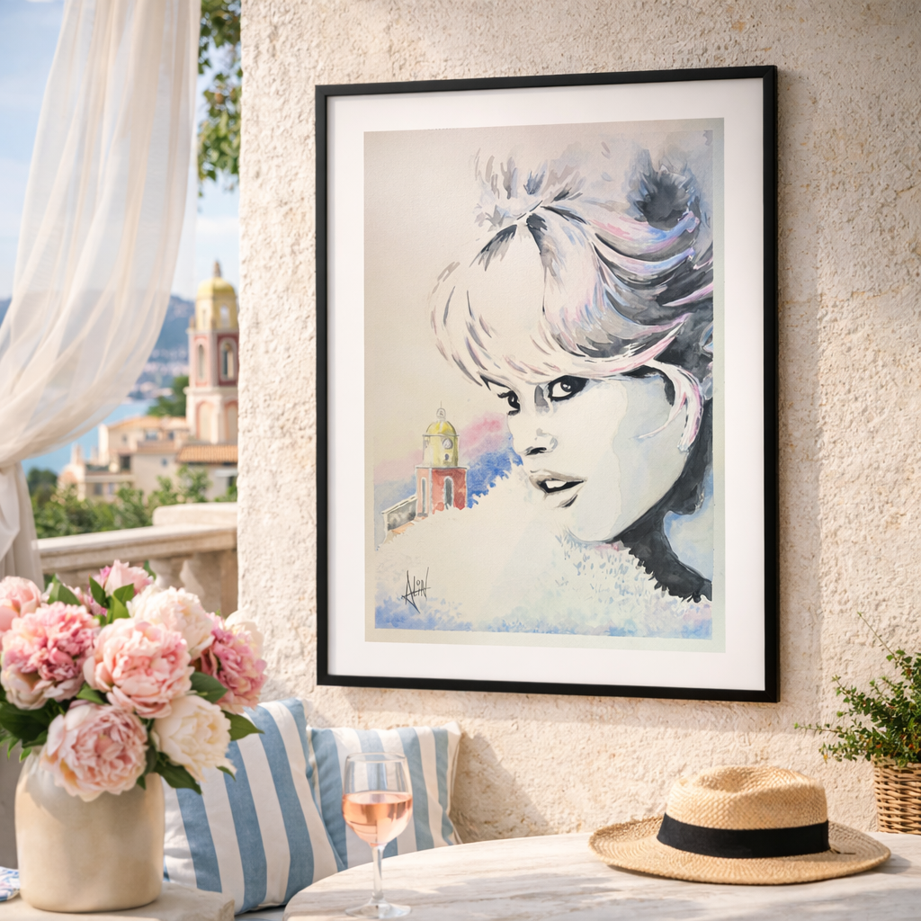 Original watercolor painting by Alin contempory French artist luxury art gallery Saint-Tropez