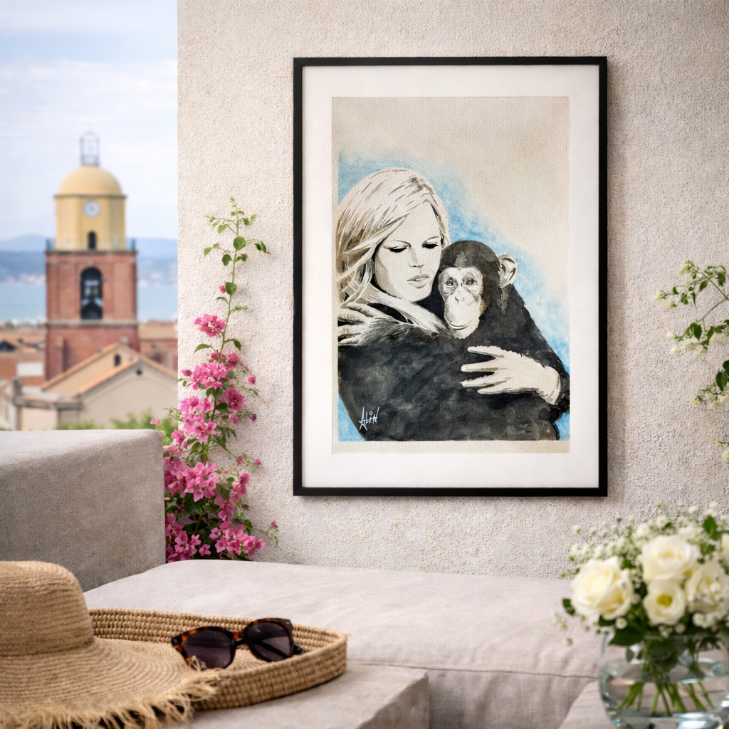 Original watercolor painting by Alin contempory French artist luxury art gallery Saint-Tropez