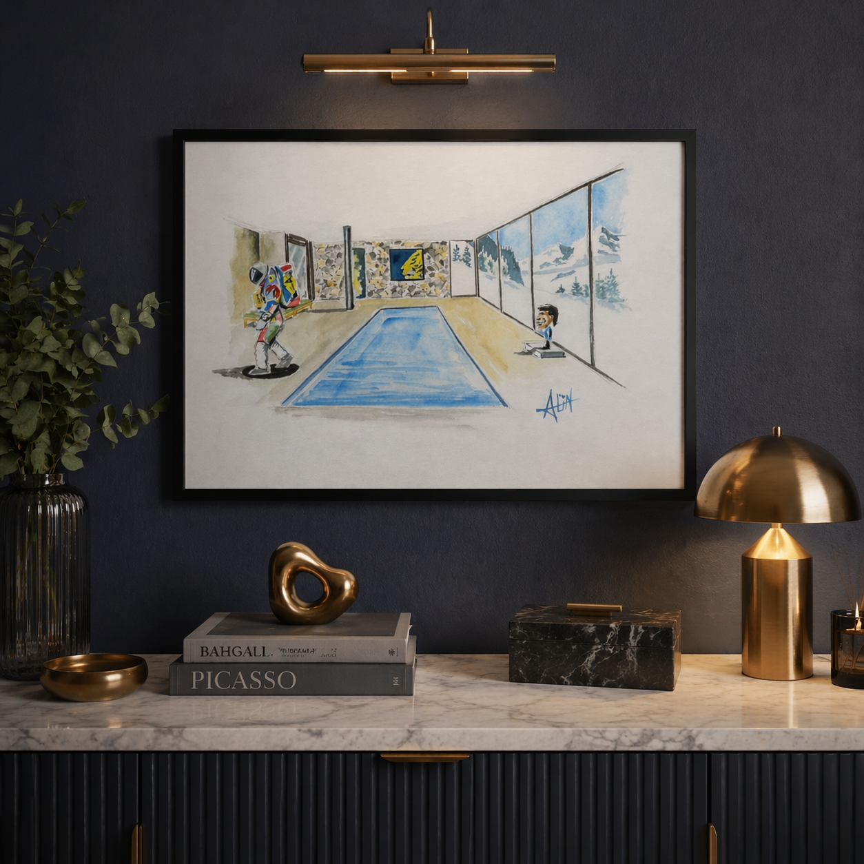 Original watercolor painting by Alin contempory French artist luxury art gallery Saint-Tropez