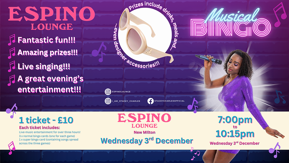 !!! SOLD OUT!!! Midweek Musical Bingo at Espino Lounge (New Milton, Hampshire) - Wednesday 3rd December 7pm