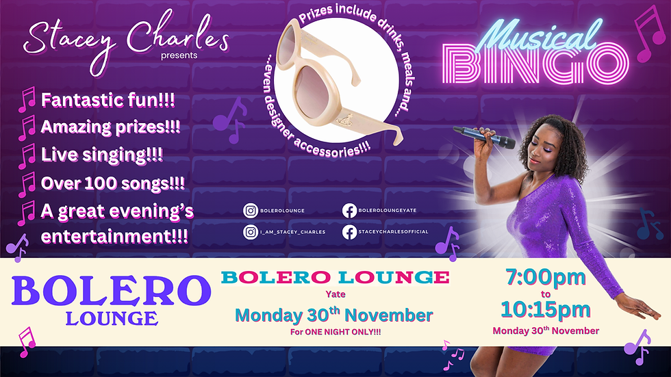 Midweek Musical Bingo at Bolero Lounge (Yate) - Monday 30th November 2026 7pm