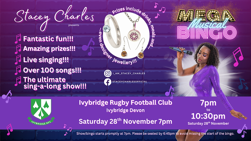 ⭐MEGA⭐ Musical Bingo at Ivybridge Rugby Football Club (Devon) on Saturday 28th November 7pm
