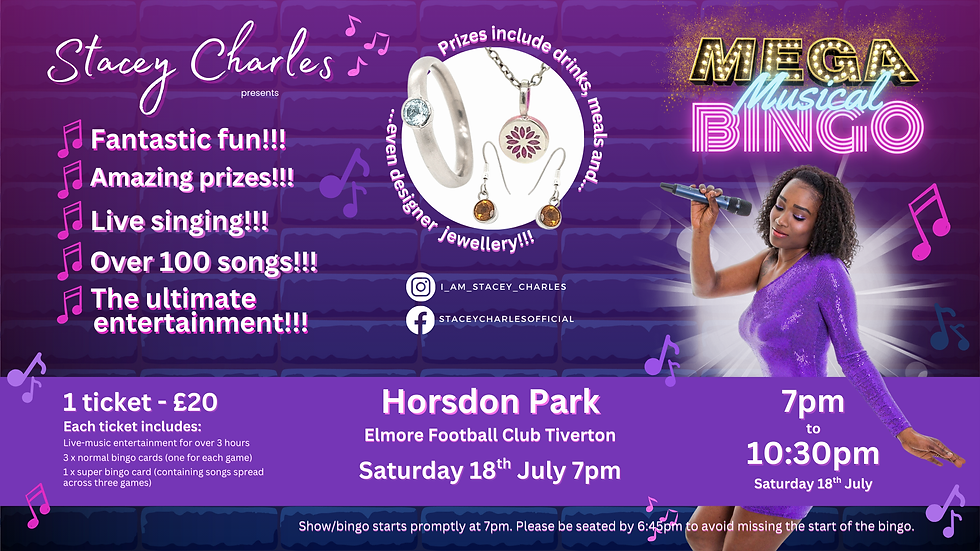 ⭐MEGA⭐ Musical Bingo at Horsdon Park (Elmore Football Club, Tiverton) - Saturday 18th July 7pm