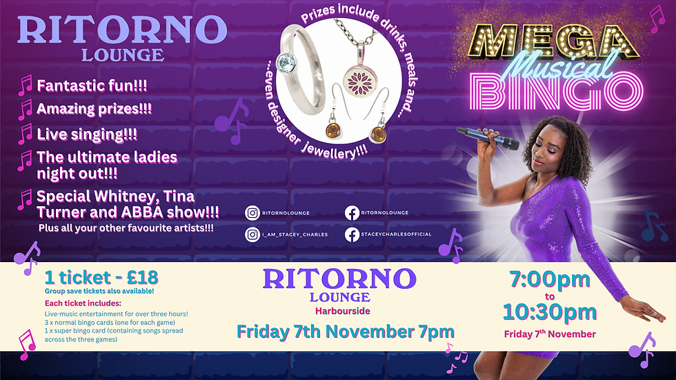 ⭐MEGA⭐ Musical Bingo: Whitney, Tina Turner and ABBA Special at Ritorno Lounge (Bristol) - Friday 7th November 7pm