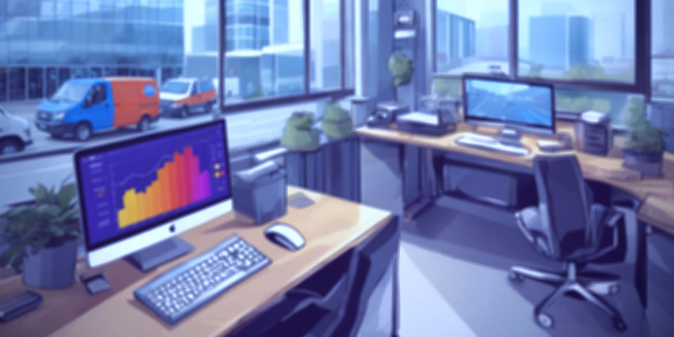 office at logistics company office with monitors displaying ERP system