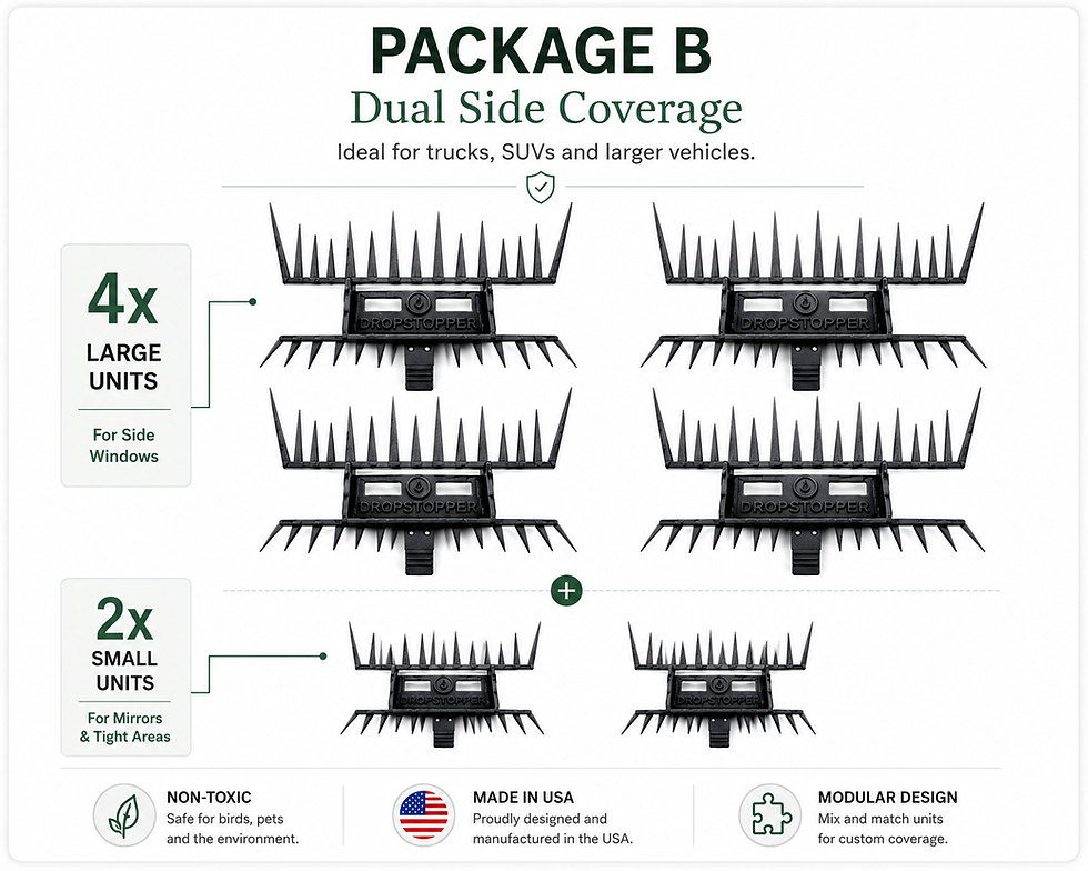Package B bird deterrent: 4 large, 2 small units for cars