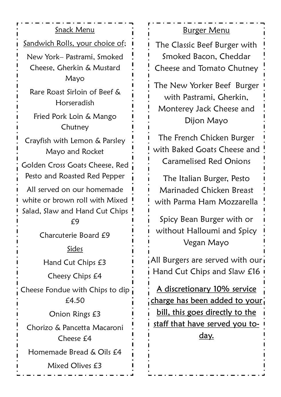 Snack & Burger Sept Menu 21