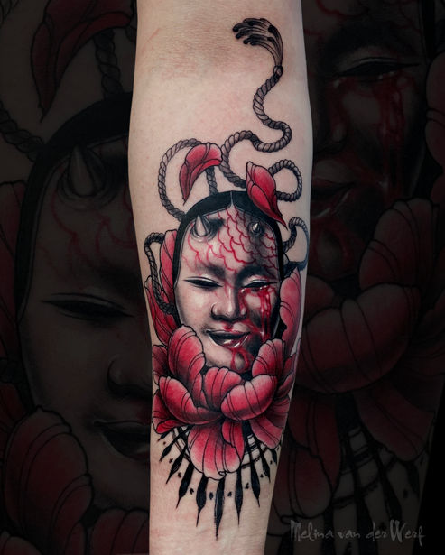 noh mask tattoo