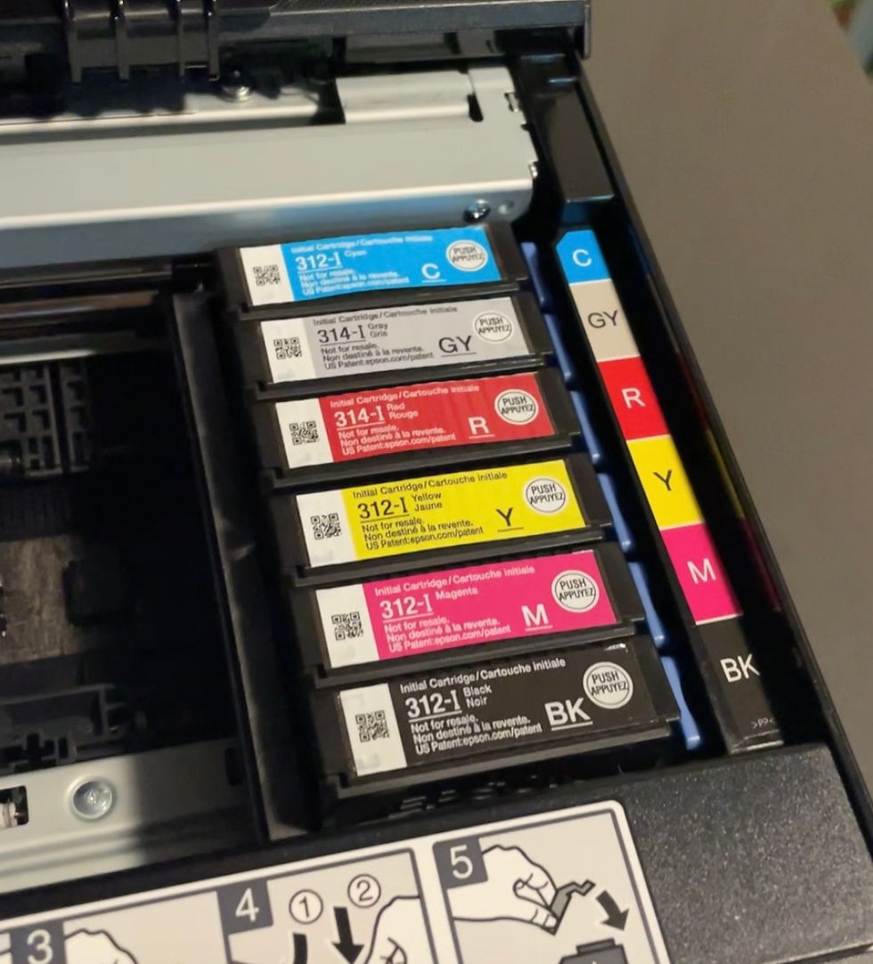 ink cartridges inside a printer