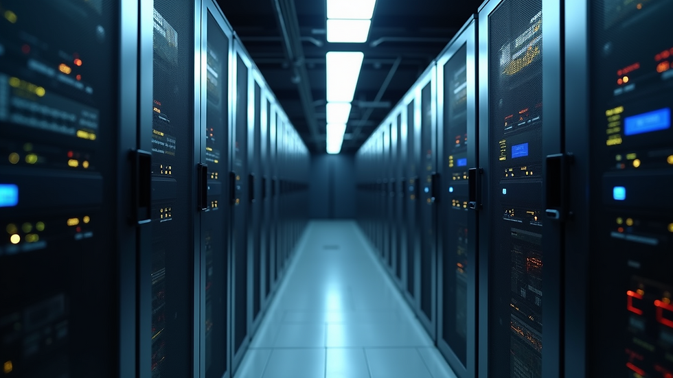 Eye-level view of a server room with advanced technology