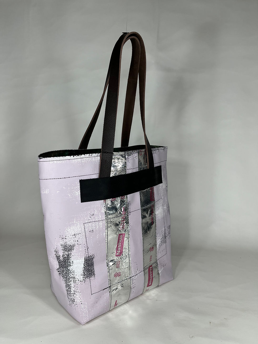 Thumbnail: lavender hand painted bag with aluminum tape  (large size)