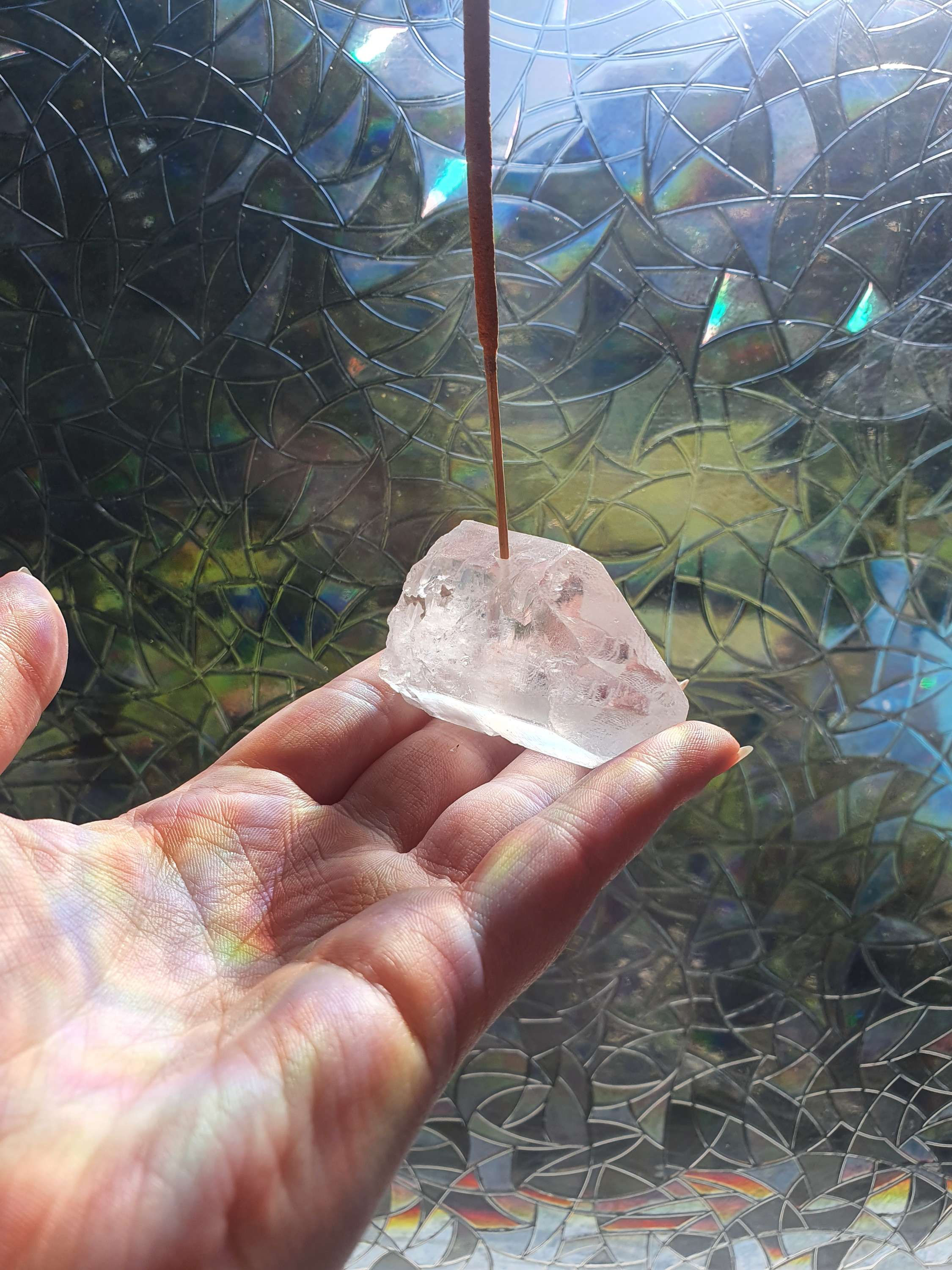 Raw Clear Quartz Incense holder 