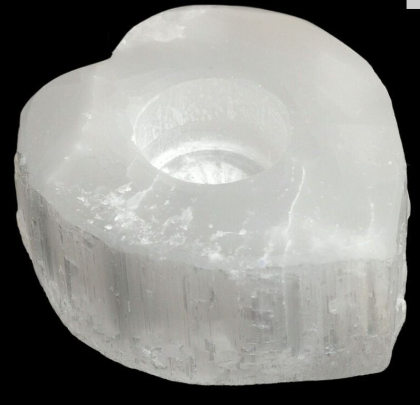 Thumbnail: Heart shaped Selenite Tealight holder