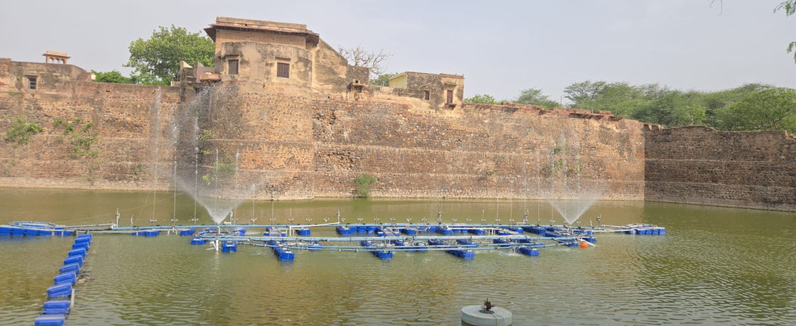 Professional floating platform system for a large musical fountain