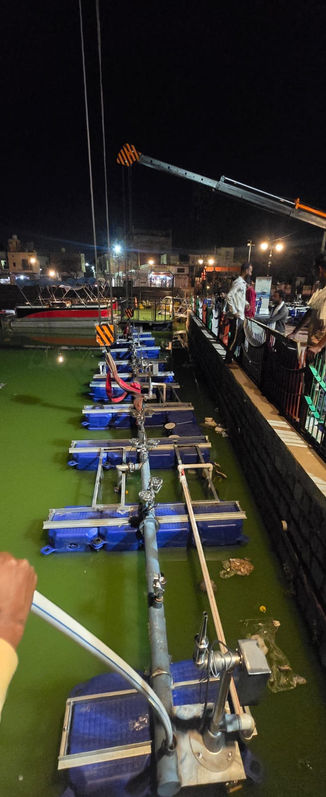 Installation of floating musical fountain structure at Sujan Ganga