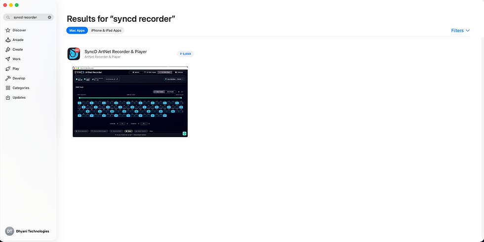 Apple Store application available: SyncD ArtNet Recorder application available for macOS on the Apple App Store