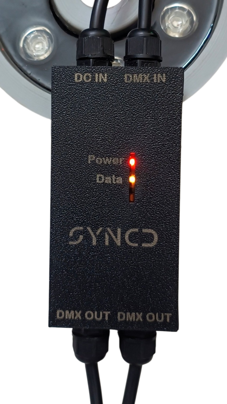 Thumbnail: Made-in-India SyncD 1x2 Isolated DMX Splitter with IP68 protection for musical fountain systems.