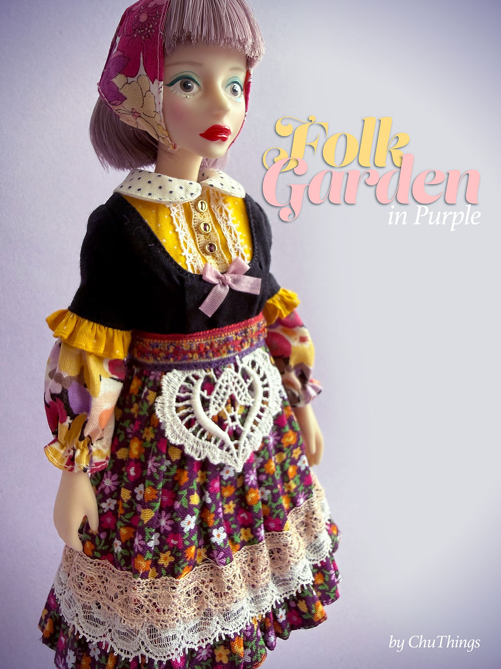 Thumbnail: "Folk Garden" in Purple for BMBCherry or Minty dolls