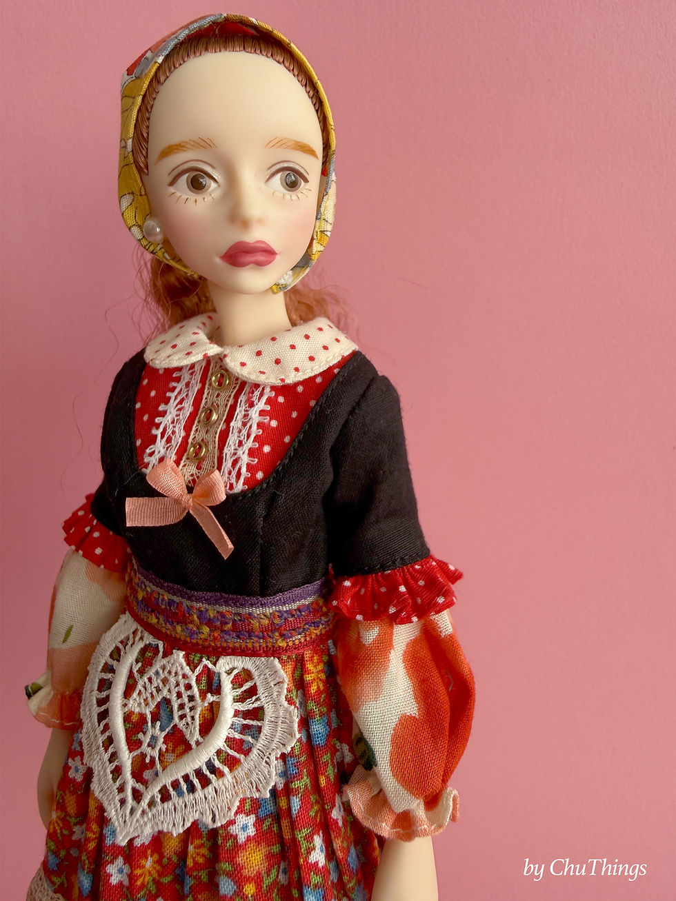Thumbnail: "Folk Garden" in Red for BMBCherry or Minty dolls