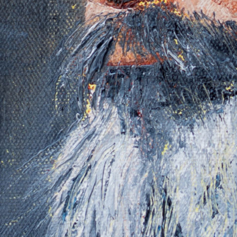 Palette knife oil painting of an Indian saint looking calm and mighty