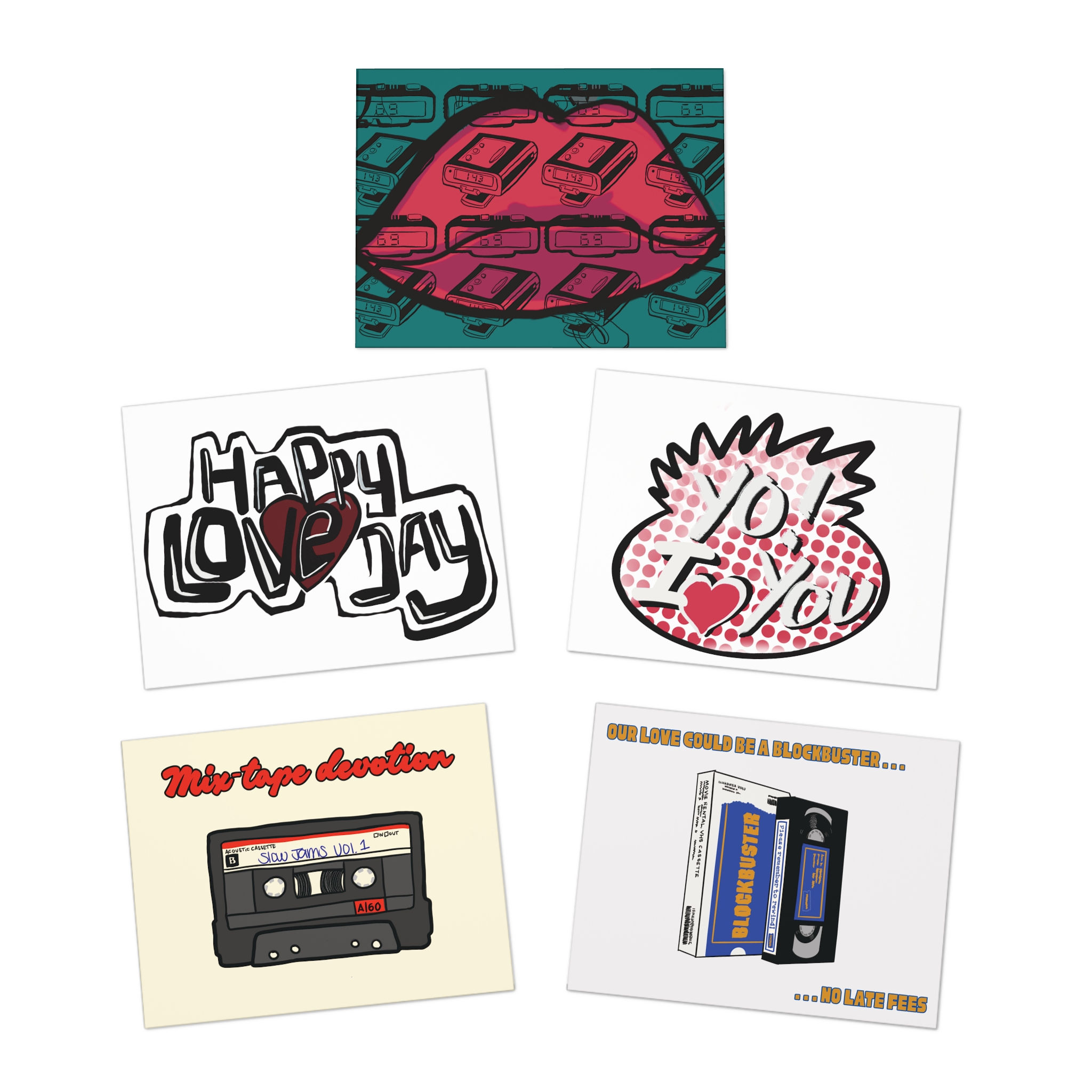 90’s Valentine 5Card Pack | Retro Love Cards | Blockbuster, Mixtape & Text Theme
