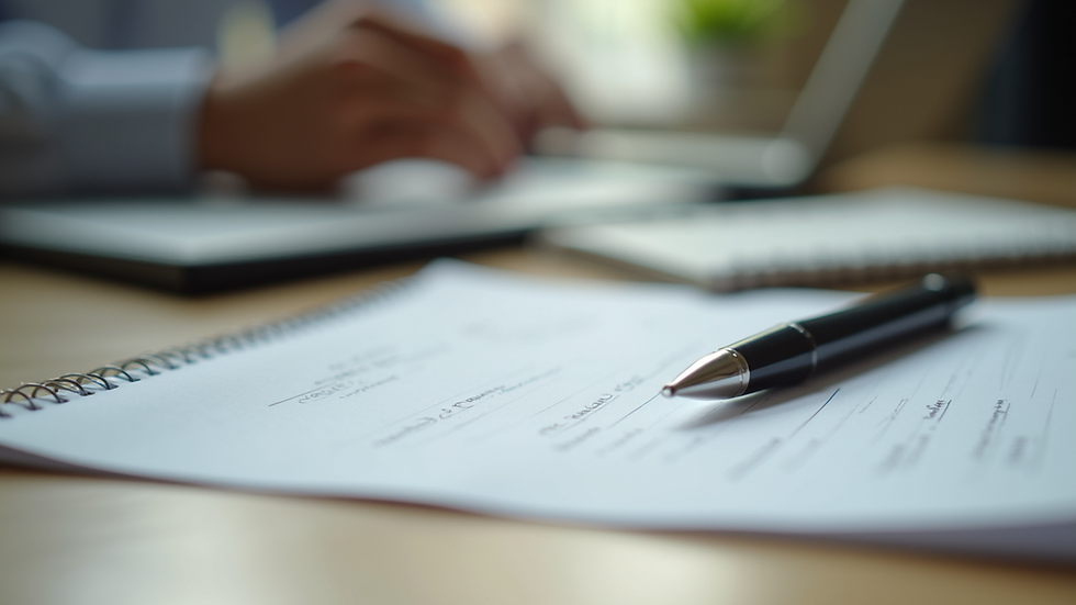 Close-up view of notes and a pen on a desk