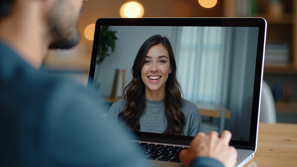 Eye-level view of a laptop screen showing a virtual speaking class