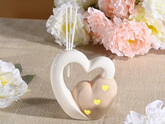 Miniatura: Profumatore a doppio cuore in porcellana