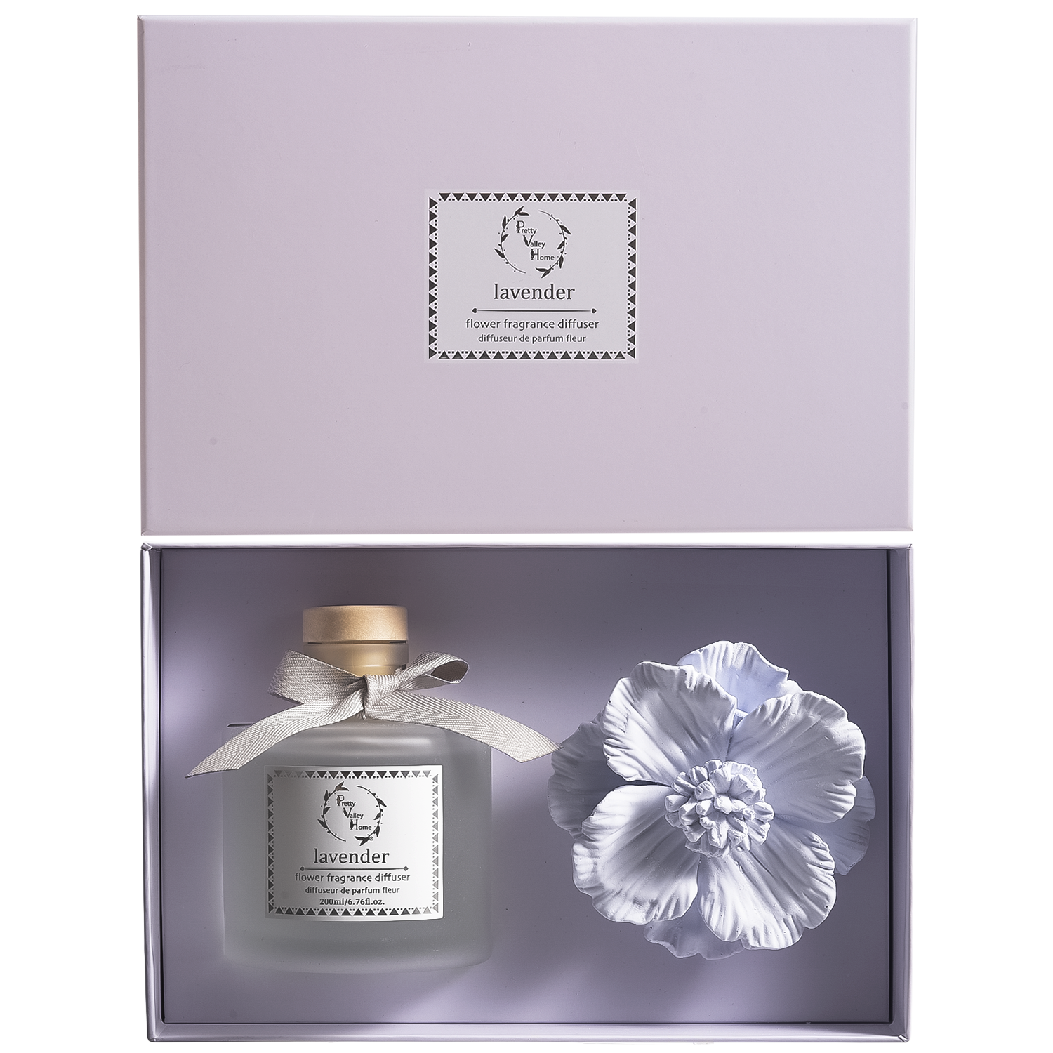 Lavender - Lavender White Diffuser Set Gift Ceramic Flower