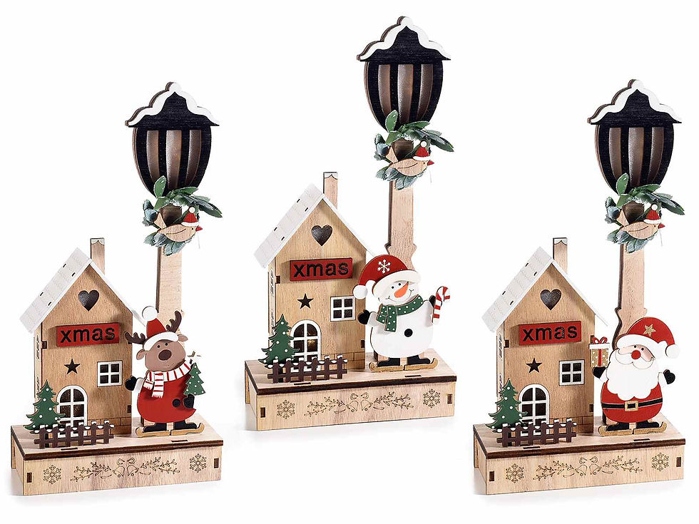 Thumbnail: Christmas cottage with wooden lamppost, warm white LED light