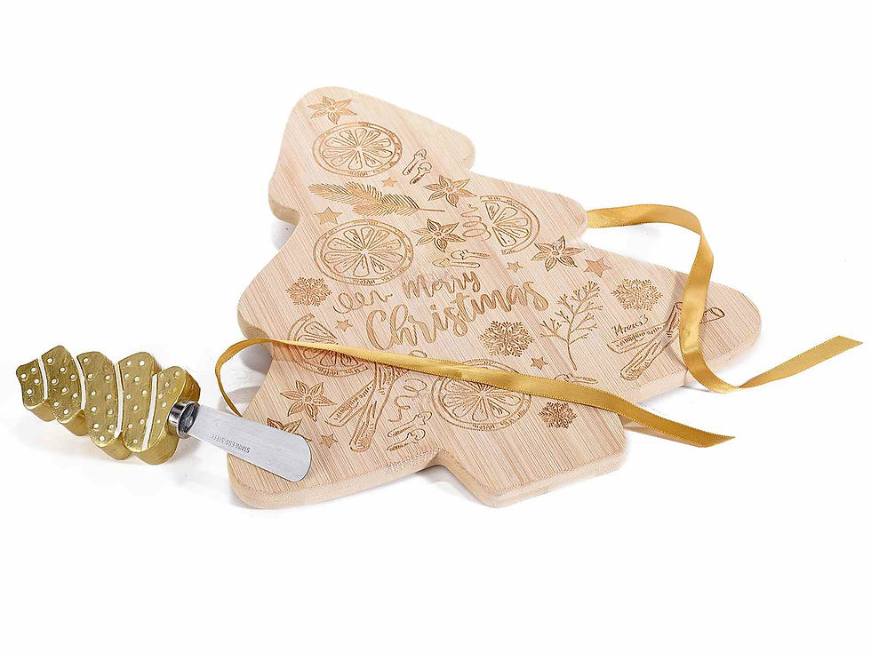 Thumbnail: Wooden tree cutting board and knife w / bow set