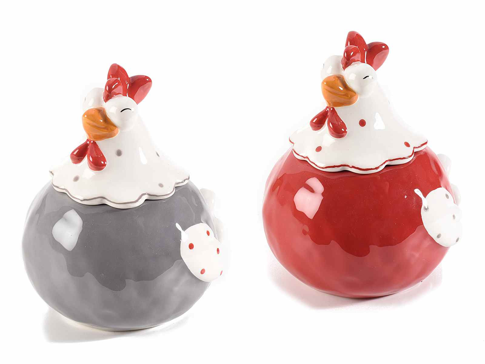 Colourful chicken-shaped ceramic food jar