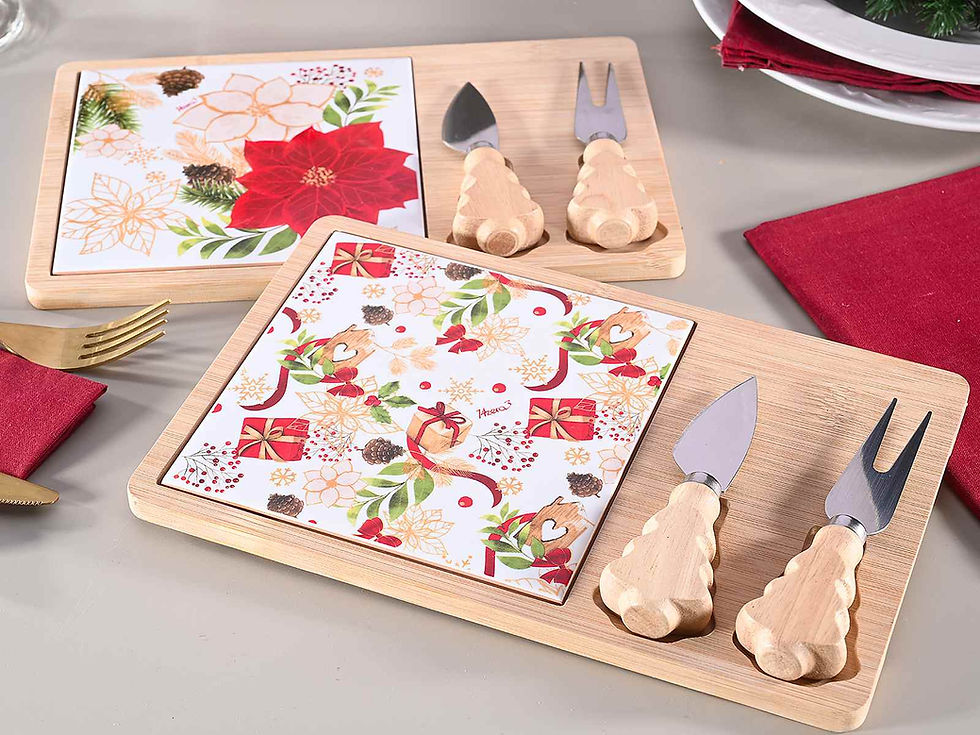 Thumbnail: Christmas wooden and ceramic cutting board set