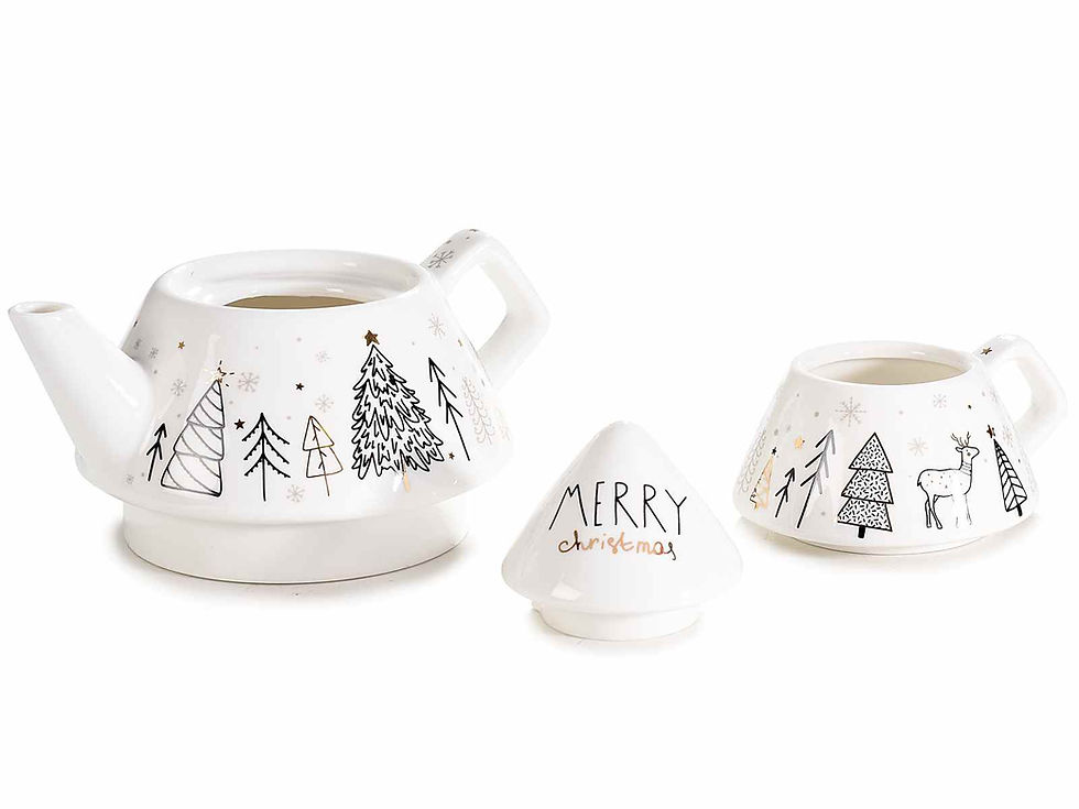 Thumbnail: Porcelain teapot / cup set with gold decorations in pack