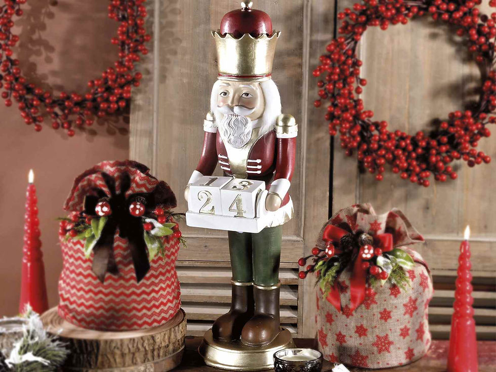 Thumbnail: Resin nutcracker with golden details and calendar